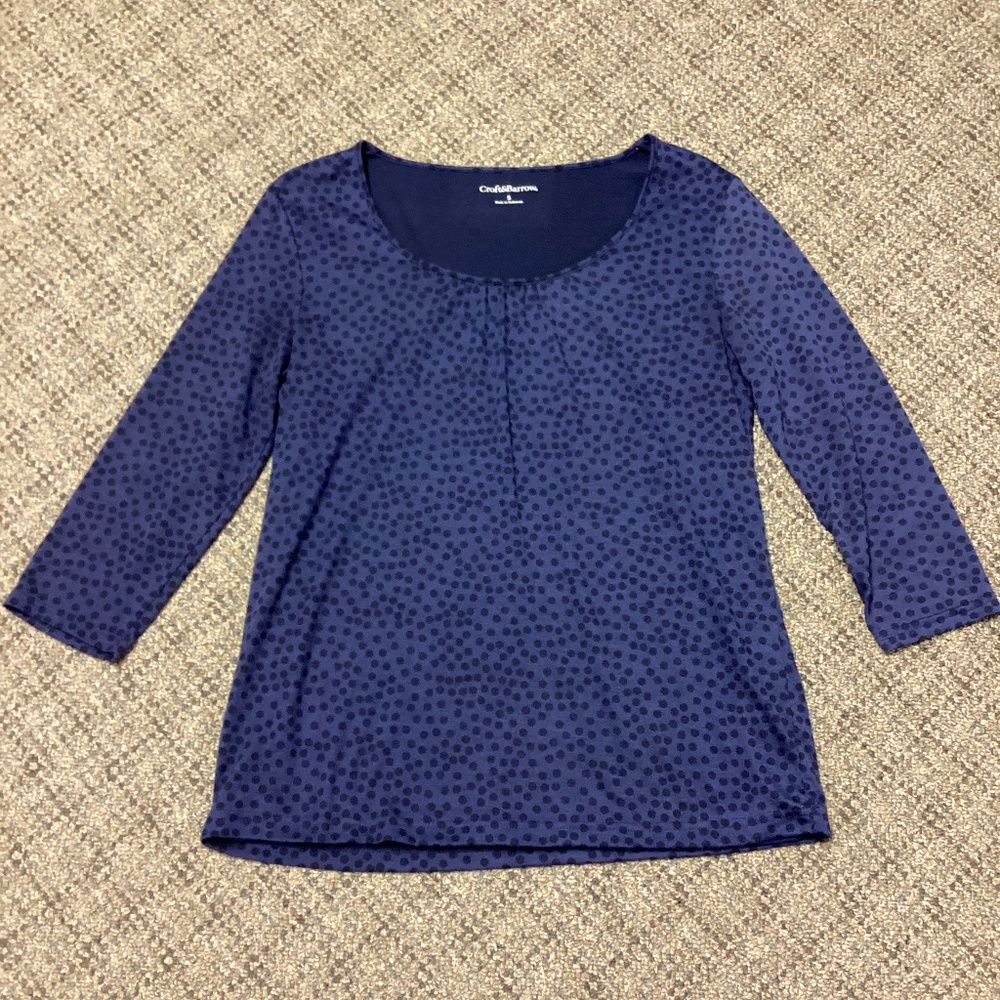 Croft & Borrow Navy Blue Polka Dot 3/4 Sleeve Knit Top * Size S